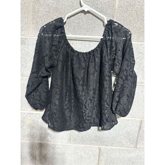 Hollister Floral Silk Shirt for Women Net Blouse Long Sleeves Black Medium Size - Picture 3 of 4